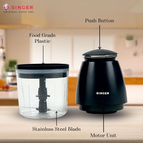 SINGER Nexchop Mini Single Speed Electric Chopper 350W | 700ml Bowl | 4 Stainless Steel Blades | Low Noise | Lightweight | ISI Certified | 2-Year Warranty 5