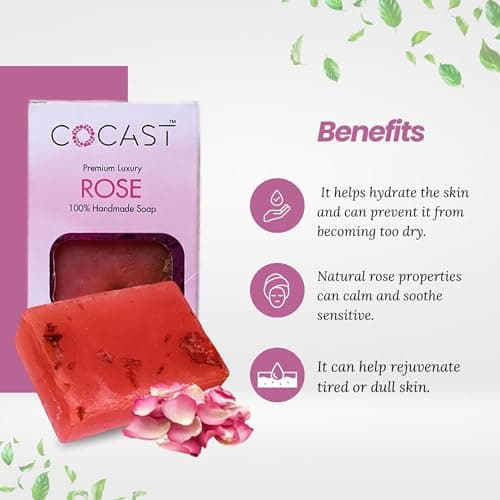 COCAST Premium Luxury Herbal Bathing Soap Bar | Rose, Sandal & Camphor | Handmade Herbal Soaps for Daily Cleansing | All Skin Types - 100g Pack of 3 3