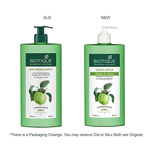 Biotique Green Apple Shine & Gloss Shampoo & Conditioner| Promotes Healthy, Shiny and Glossy Hair | Nourishes Scalp | Makes Hair Soft & Smooth |100% Botanical Extracts| All Skin Types | 650ml 3
