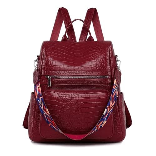 ProArch Anti-Theft Croco Backpack & Purse for Women | Shoulder Bag for Women and Girls | College Bag for Girls | Multipurpose Travel Bag | Durable | PU Leather (Maroon)