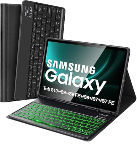Keyboard Case Compatible with Samsung Galaxy Tab S10+ Plus/ S9FE Plus/ S9 Plus/ S9+/ S8+/S8 Plus/ S7 FE/S7 Plus/S7+ 12.4 Inch, Wireless Bluetooth Keyboard Case Cover with Pen Holder(Black)