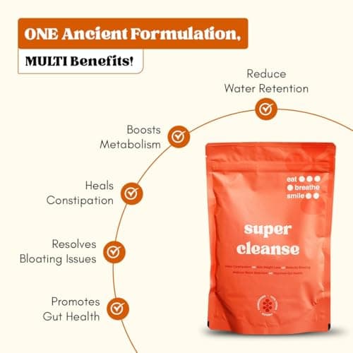 Eat Breathe Smile Super Cleanse | Gut Detox & Digestive Health Supplement | Relieves Constipation, Bloating & Water Retention | 7 Ayurvedic Herbs | 200g | 40 Servings | Vegan | FSSAI Certified | Pack  3