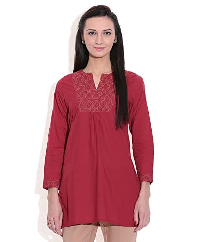 TRIBES INDIA Women's Cotton Regular Kurta (1TXWOMRJ2556_1_S_Red_Medium)
