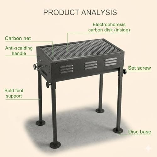 R RUNILEX Portable Folding Charcoal Barbecue Desk Tablestyle Outdoor Smoker Large BBQ Garden Terrace Camping Travel (50.3X 30.9x47.3cm) Hiking Picnics Backpacking (Grey) 2
