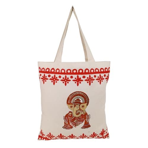 Indha Hand Block-Printed Cotton Tote Bag – Lord Ganesha Motif | Eco-Friendly Reusable Gift & Puja Bag | Handmade by Women Artisans in India | Sustainable Canvas Tote 5
