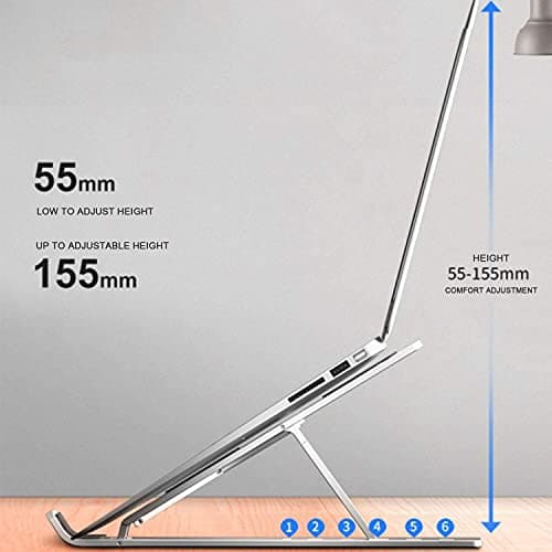 ALVIONI Laptop Stand 6 Angle Adjustable Foldable Metal Laptop Riser Portable Notebook Stand with Multi Angle Positions Desktop Laptop Holder Stand for Desk Use Silver 2