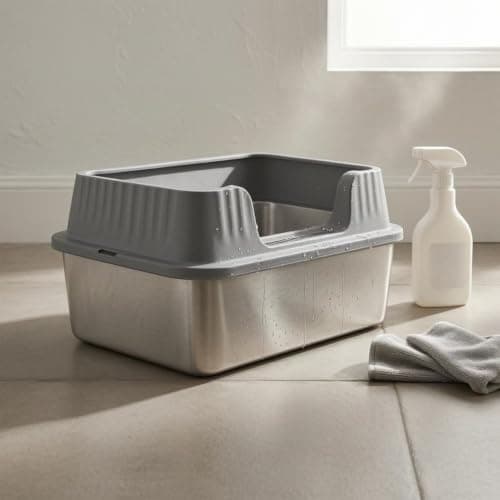 Bnf® Easy to Clean Stainless Steel Litter Box Raised Front Open-Top Litter Box, 60-40-25cm 2