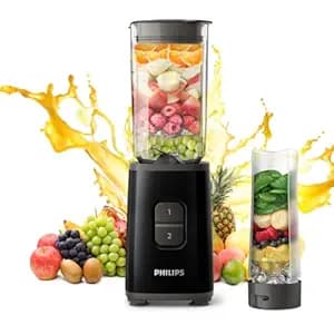 Philips Domestic Appliances Plastic HR2602/90 Mini Blender Mixer Grinder | Smoothie Maker | 350W Power | 2-Jar Capacity | With Variable Speed Control | Perfect for Smoothies, Mixing & More, Black