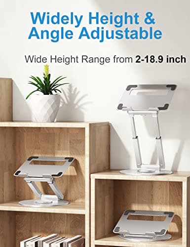 proffisy Laptop Stand for Desk Sitting/Standing Laptop Riser with 360 Degree Rotation Height Adjustable up to 18.9-inch Ergonomic Aluminum Laptop Holder, Silver 5