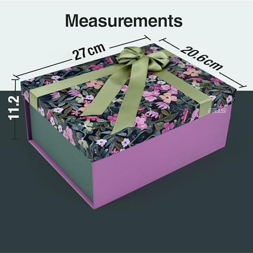 RBS®- Gift Box for Packing (21 X 27 X 11Cm) Hamper Box for Gift empty (1 Pack) Multipurpose Christmas Gift Box Holding Upto 5Kg Pre-Attached Ribbon Reuse boxes for gift (Olive Orchid) 4