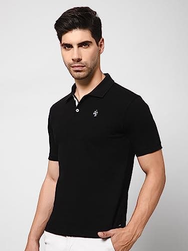 Cantabil Men's Cotton Blend Solid Polo Neck T-Shirt (Regular Fit) Black 3
