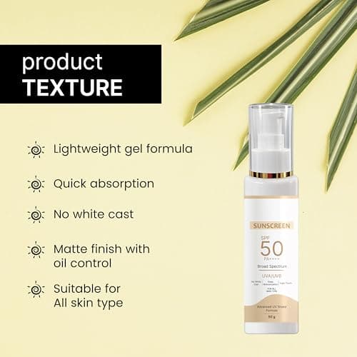 LIFELING BEAUTY Sunscreen SPF 50 PA++++, Broad Spectrum UVA/UVB Protection, No White Cast, Matte Finish, Lightweight Gel, for All Skin Types (50GM) 2