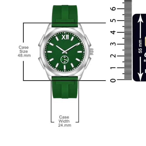 styledose Men’s Analog Watch with Black Dial & Silicone Strap | Premium Stainless Steel Case | Waterproof Casual & Formal Wrist Watch for Men | Stylish Luxury Quartz Watch (Green) 3