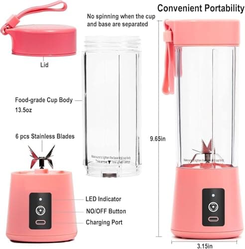 Portable Electric juicer 380ML USB Rechargeable Blender-Juicer, 6 Blades, Mini-Handheld Fruit Hand Mixer for Home & Outdoor Use (Multicolor) 2