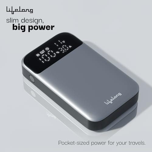Lifelong Electronics 10000mAh Slim Compact Power Bank | Type C Input | 2 Output Ports (Type C & Type A) | 33W Fast Charging Powerbank | Cable Included |Ideal for Mobiles, Earbuds, Speakers (Grey) 5