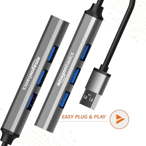 Amazon Basics 4-in-1 Hub Multiport Adapter, USB Hub with Aluminium Shell, 1 x USB 3.0 & 3 x USB 2.0 for PC, MacBook, Mac mini, iMac, Tablet, and Mobile Phones 4