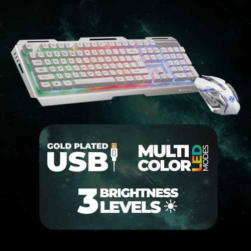 ZEBRONICS Transformer USB Gaming Keyboard & Mouse Combo,Braided Cable,Durable Al Body,Multimedia Keys & Gaming Mouse with 6 Buttons,Multi-Color LED Lights,High-Resolution Sensor with 3200 DPI(White) 2