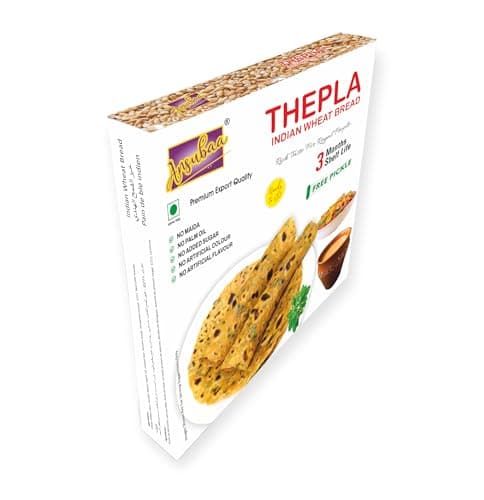 Ansubaa Methi Masala Thepla | Vacuum Packed | Ready to Eat Gujarati Snack | 3 Month Shelf Life | Free Pickle Inside of 2 Flavours | Indian Wheat Bread | Pure Vegetarian Food 3