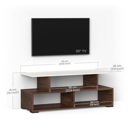 BLUEWUD Victor Engineering Wood Floor Standing TV Entertainment Unit Set Top Box Stand/TV Cabinet with Shelves for Books & Décor Display Unit Bed Living Room Upto 43 inches (Brown Maple & White) 5