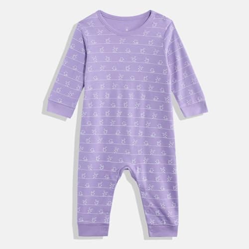 Mothercare Girls Cuddle Bunny Printed Full Sleeve All-In-One Romper | Soft Baby Sleepsuit Bodysuit Jumpsuit | Purple/White Infant Outfit | Pack of 2 (Pack of 2) 3