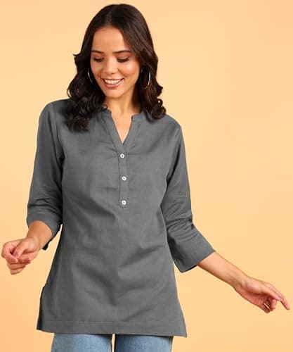 BLOCKS OF INDIA Women Cotton Regular Fit Short Kurta Short Kurti | Straight Short Kurti_Grey_M 5