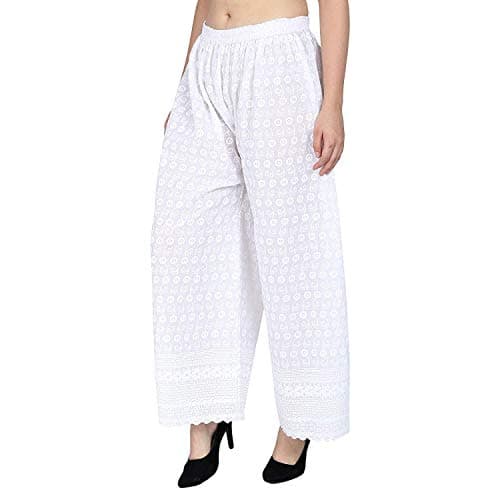 SriSaras Women's Premium Cotton Chicken Regular Fit High Rise Palazzo (Xl/2Xl, White) 4