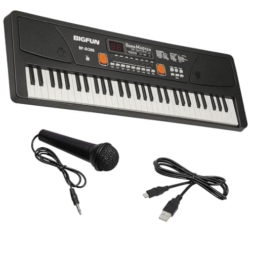 Jugutoz Portable Electronic Keyboard Piano - 61 Keys Piano Keyboard for Beginners, with LCD Display & Microphone Digital Piano | Song Record, Finger Chord & Demo Modes | Gift Box Packaging