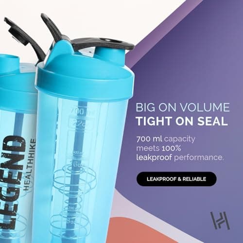 HealthHike Shaker for Gym, Protein Shaker Bottle 750ml,100% Leakproof for Workouts, BPA Free Gym Shaker Bottle for Men & Women Protein or Supplements Shake, Water & Outdoor Use - Fusion Ice Blue 5
