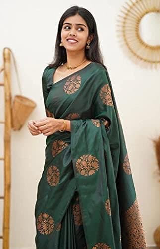 Yashika Women's Banarasi Cotton Silk Jacquard Saree (MUDRA Green 3