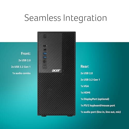 acer Veriton Desktop, AMD R3 5300G Processor,Integrated Radeon Graphics, 8 GB DDR4, 512 GB, Windows 11 Home, Black, 16L, M200-P500 3