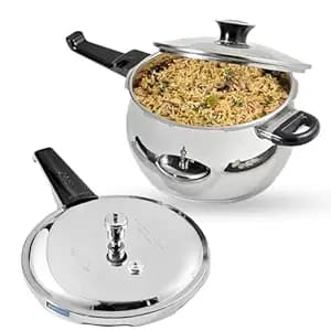 Vinod Splendid Plus Stainless Steel Outer Lid Pressure Cooker – 2.5 Litre Handi Shape | SAS Bottom | Extra Glass Lid | Induction & Gas Stove Compatible | ISI & CE Certified | 2 Year Warranty