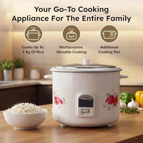 Prestige PRWO 2.8-2 Electric Rice Cooker 2.8L with Close Fit Lid|White|Raw capacity-1.7 liters|Cooked capacity-2.8 liters|Cooks for a large family 3
