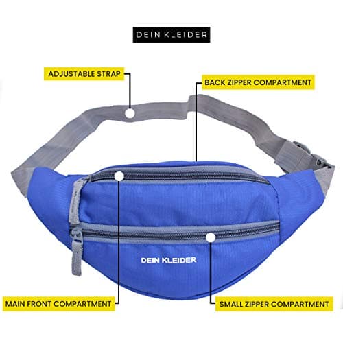 Dein Kleider Waist Pack Travel Handy Hiking Zip Pouch Document Money Phone Belt Sport Bag Bum Bag for Men and Women Nylon (Dark Blue) 3