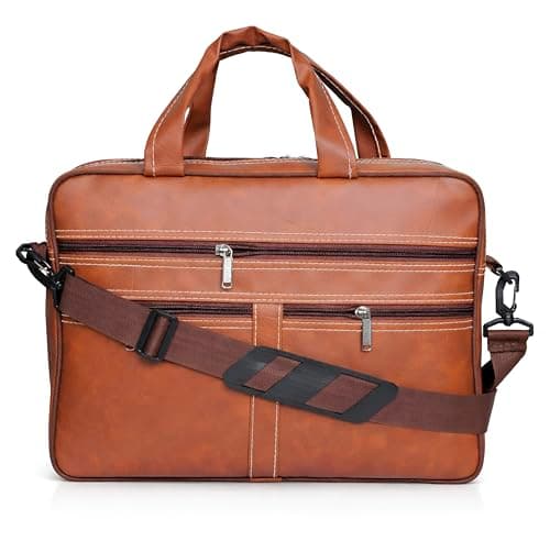 VIHOMI Vegan Leather (PU) Laptop Messenger with Double chain for Men & Women | Fits up to 15.6-inch Laptop | With Adjustable Strap | Brown