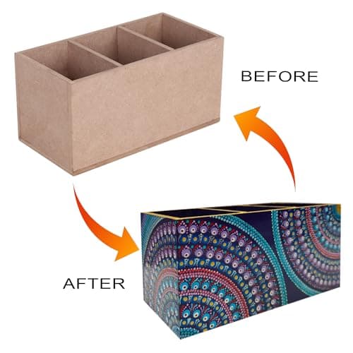 Desktop Organiser with 3 Compartments, Natural Brown, MDF Wood Storage Caddy for Office Supplies 5