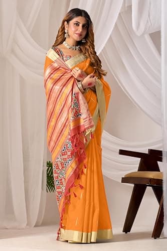 Amazon Brand - Anarva Women's Silk Saree With Blouse Piece | saree for women (snv-sada-bahar-orange) 2