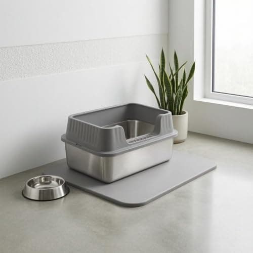 Bnf® Easy to Clean Stainless Steel Litter Box Raised Front Open-Top Litter Box, 60-40-25cm 4