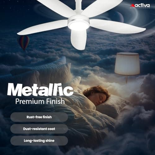 ACTIVA Aero Five Light 1200mm BLDC Ceiling Fan | 28W | 5 Blade | 5 Star Energy Saving | High Speed | Remote, Timer, Reversible | ABS Body | Pearl White | Pack of 1 5