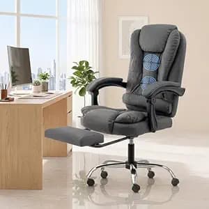 NORMAN JR Italia Leatherette Office Chair for Work | Boss Chair, Ergonomic Executive, Luxurious Cushioned Arms & Seat, 2 Point Back Massager, Adjustable Leg Rest, Heavy Duty Metal Base(Grey)