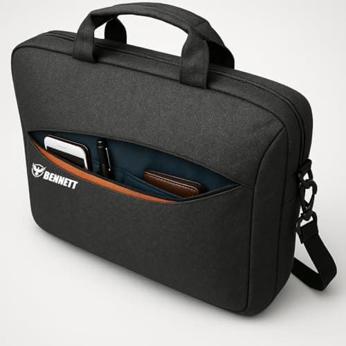 Bennett™ Mystic Unisex Adult Men's Laptop Bag 15.6 inch Side Shoulder Briefcase Satchel Messenger Business Bags for Men & Women Front Pocket for Laptop Accessories - Black (6 Month Warranty) 2
