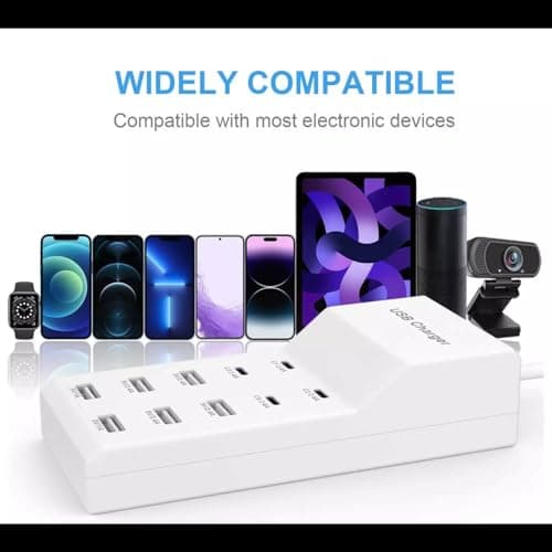 Scalebee Portable USB C Charging Station,USB-C 4-Ports, Hub 10-Ports USB Charger Dock for Multiple Devices Phones Tablet Smartwatch Headphones Speakers USB Charger (White) 4