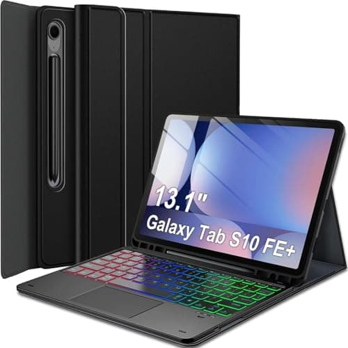 JUQITECH Keyboard Case Compatible with Samsung Galaxy Tab S10 FE+ Plus 13.1" 2025: 7 Colors Backlit Trackpad Detachable Wireless Keyboard Cover with Pen Holder