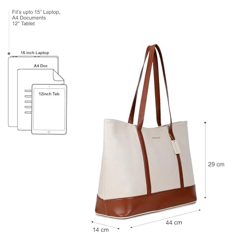 Fastrack Hustle Laptop Bag (tan)| Faux-Leather Laptop Bag for Men & Women | 15-Inch Laptop Compatible | Black Bag with Gold Hardware & Double Handle | Zipper Closure & Multiple Pockets for Organized S 5