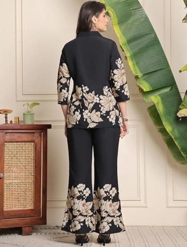 F2G Enterprise Women Co-Ord Set Women 2 Pic Stylish Women's Button Down Cotton Blend Printed Kurta Set, Kurta-Set for Woman – Viscose Rayon Kurta & Plazoo Pant (in, Alpha, XL, Regular, Black) 4