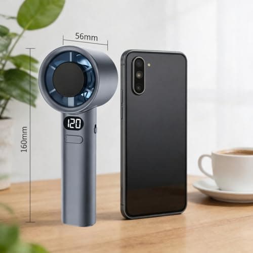One94Store Handheld Rechargeable Fan, Portable Mini Electric Fan with 1200mAh Battery, 120 Speed Levels with Long-Press Speed Control, Personal Cooling Fan for Travel, Office & Home, Grey 2