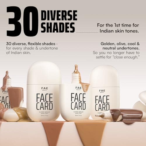 FAE Beauty Face Card Skin Tint SPF 15 Serum Foundation | Buildable, Sheer to Medium coverage | Lightweight, 2-in-1 Makeup + Skincare Foundation | Dewy & Radiant Finish, Transfer-proof | With Hydra-Fus 5