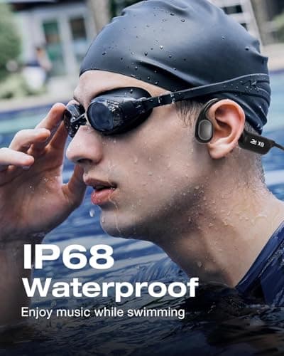 QMHL Swimming Headphones - Bone Conduction Bluetooth 6.0 Open Ear Sports Headset, IP68 Waterproof Built-in MP3 Player 32G Memory, for Running, Cycling (Black) 2