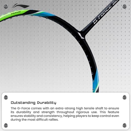Li-Ning Carbon Fibre G-Force 8200 Extra Strong Unstrung Badminton Racket with Full Cover | 3U | Maximum Tension ? 35 Lbs (Black/Lime Green) 4