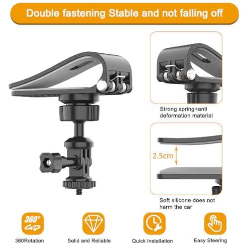 STHIRA® Car Sun Visor Mount, Vlog Video Holder, Quick Clip Mount Compatible with Go Pro Hero 13 12 11 10 9 8 7 6 5 4, for DJI Osmo Action 5 Pro/4/3 for Insta 360 X5 X4 X3 Ace Pro2 Camera Accessories 4