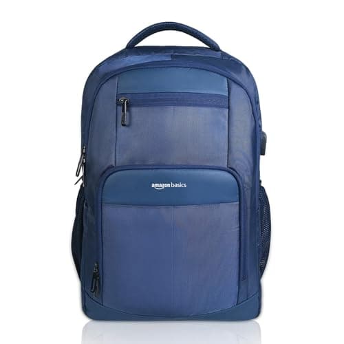 Amazon Basics 15.6 Inch Smart Laptop Backpack with USB Charging Port, Anti-Theft Pocket, Accessories Organizer, Lightweight Travel Backpack (Blue)
